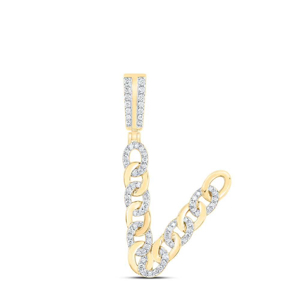 1/2CTW-DIA NK CUBAN INITIAL "V" MENS PENDANT