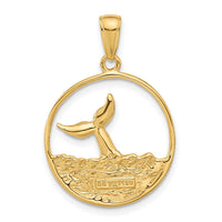 Load image into Gallery viewer, 14k Whale Tail in Circle with Waves Pendant
