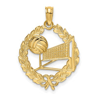 Load image into Gallery viewer, 14k Volleyball Story in Leaf Circle Charm
