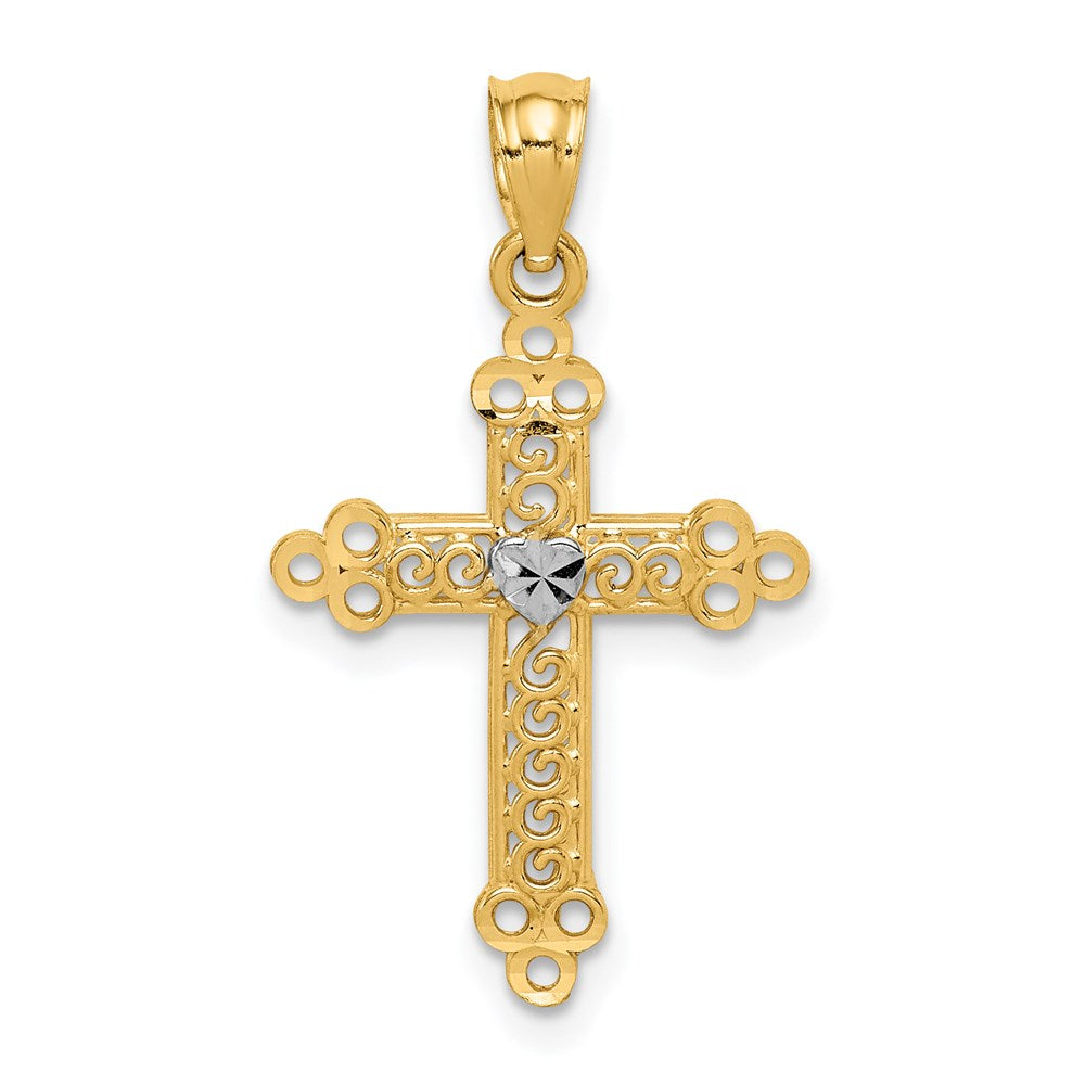 14k w/Rhodium Budded Cross Pendant