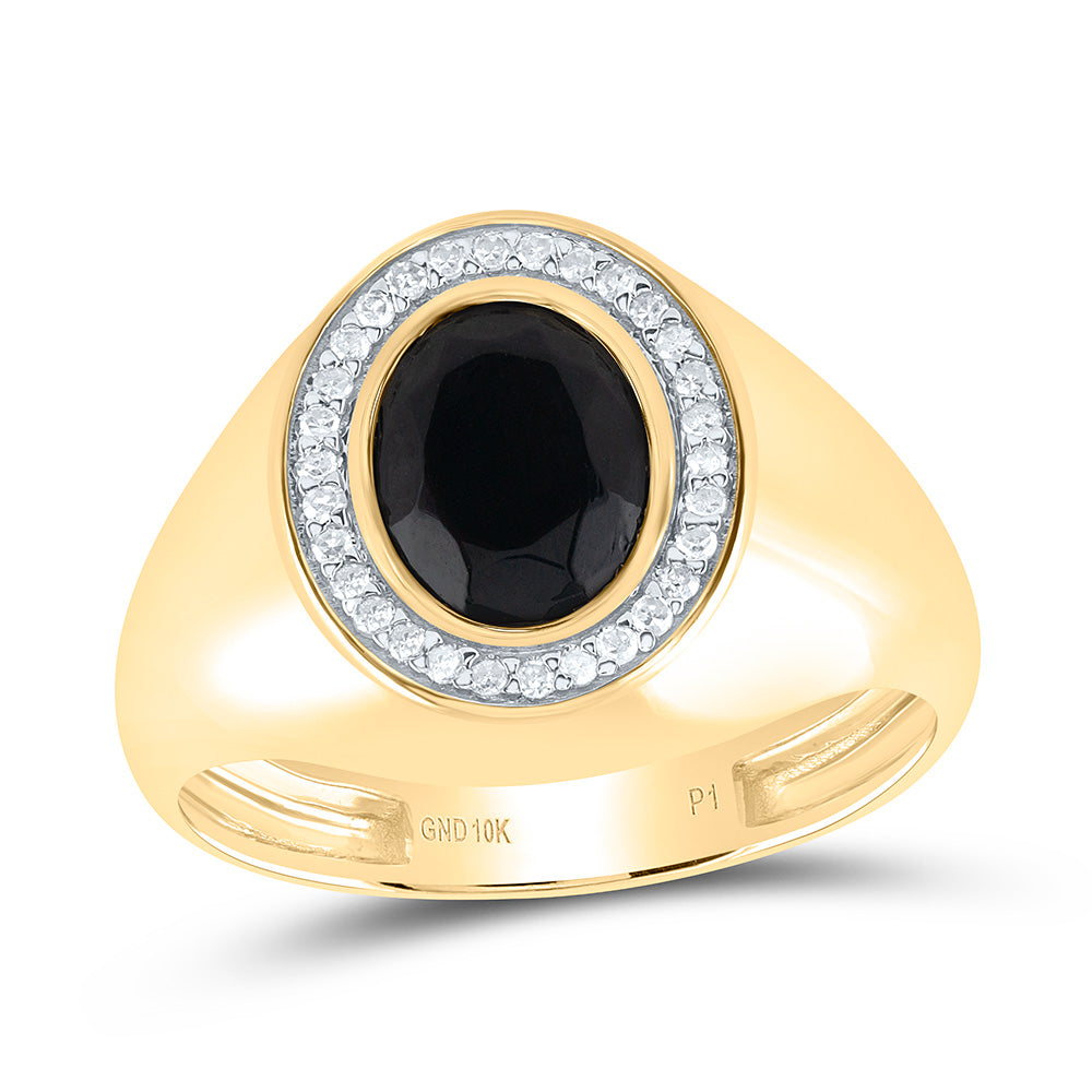 1/6CTW-DIA P1-9X7 MM-OVAL ONYX BLACK MENS RING