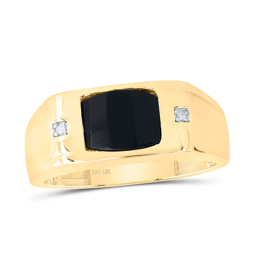 0.01CTW-DIA P1-9X7 MM-ONYX BLACK MENS RING