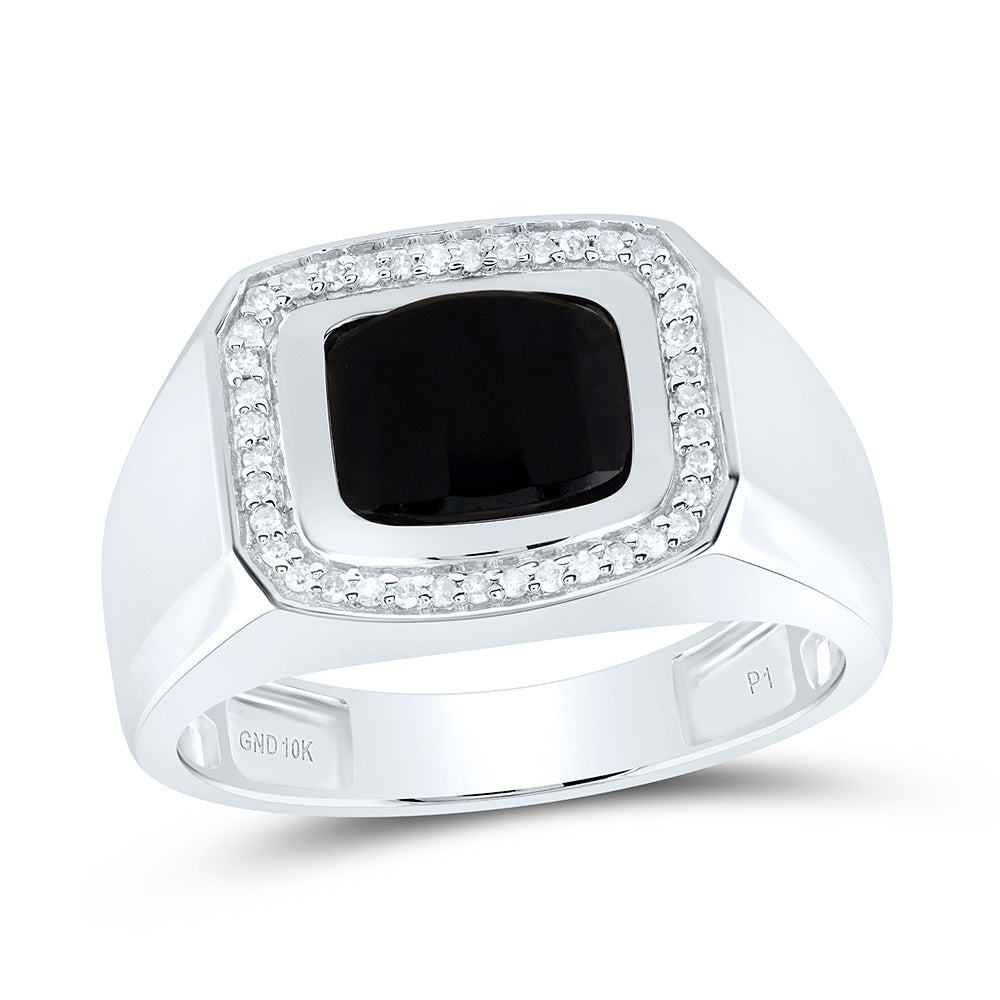1/6CTW-DIA P1-9X7 MM-ONYX BLACK MENS RING