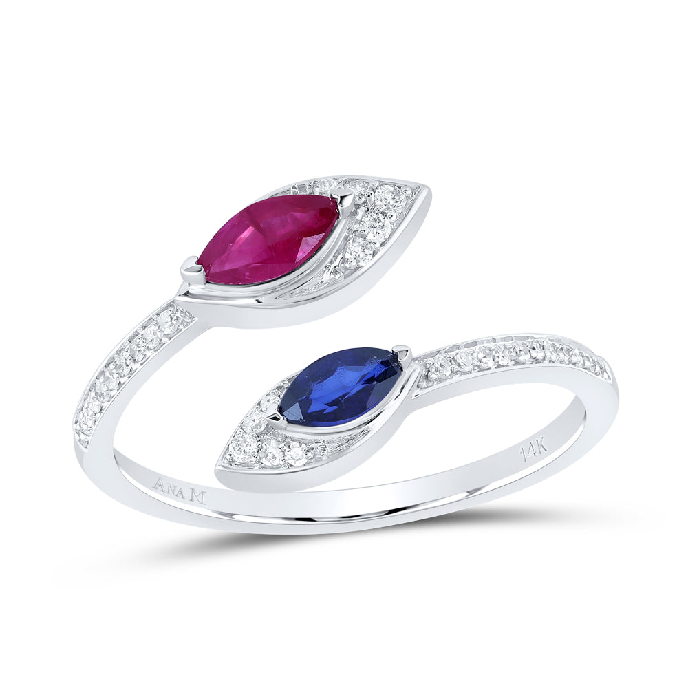 1/10CTW-DIA ANA M 1/2CTW MQ-BS & RU NAT GEM RING