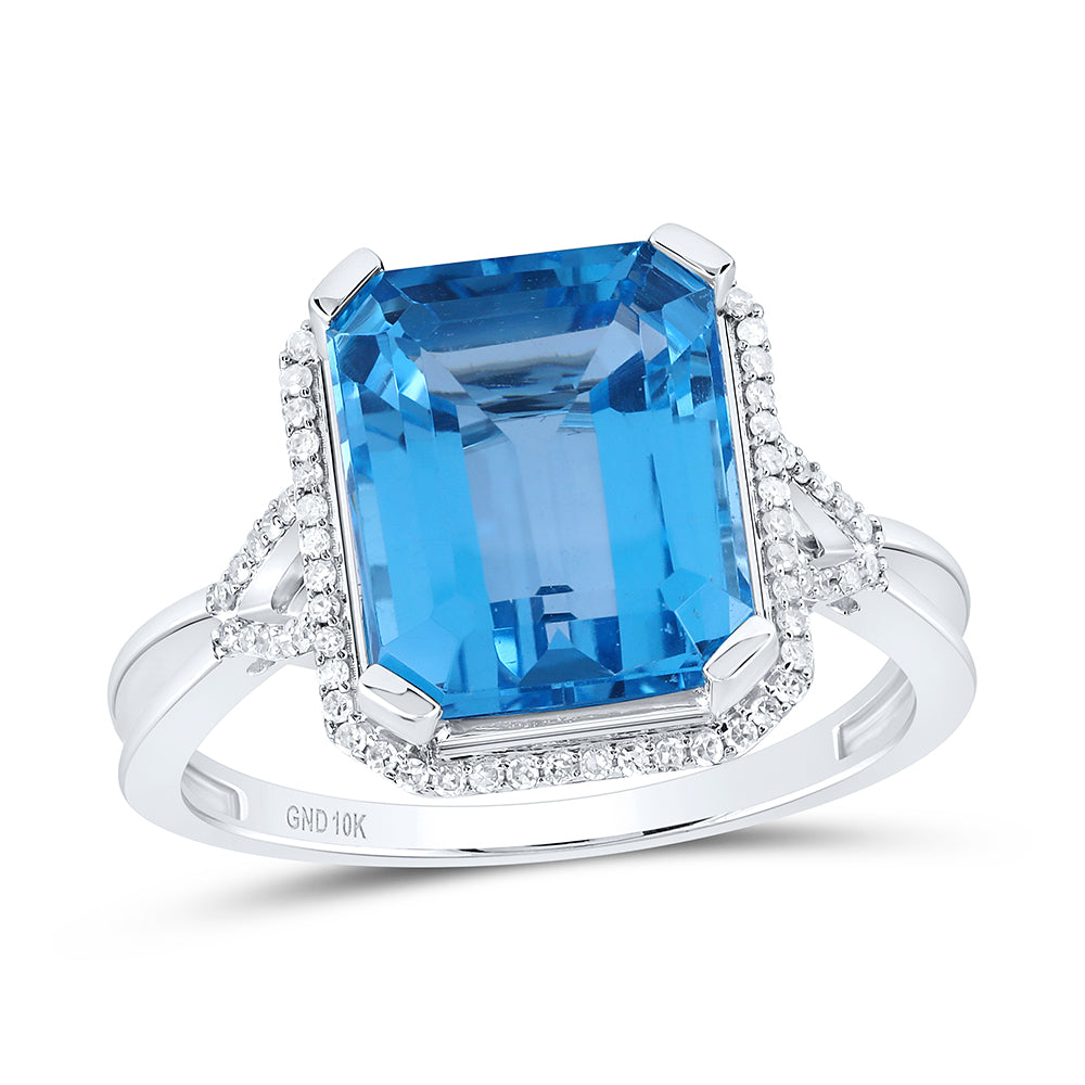 1/6CTW-DIA NK 11X9 MM EM - LONDON BLUE TOPAZ SYNTHETIC RING