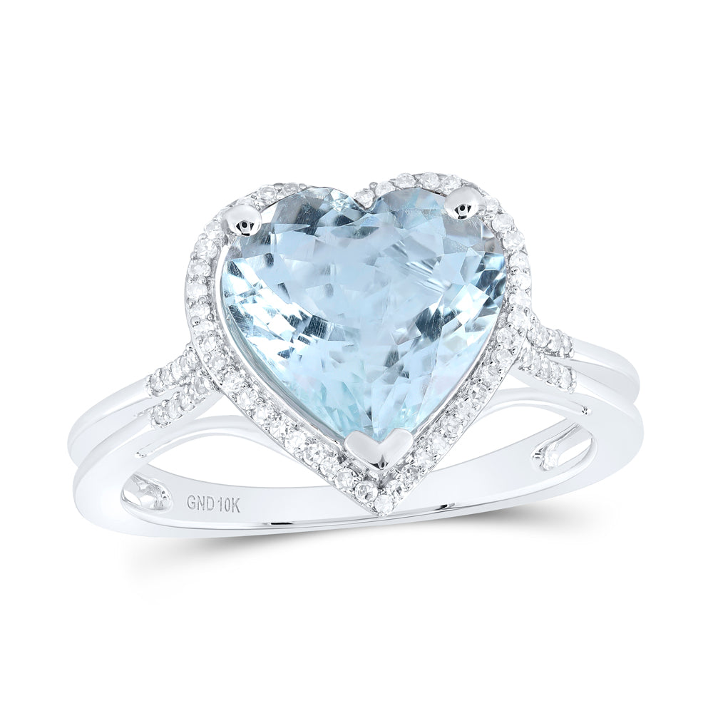 1/6CTW-DIA NK 10X10 MM HEART-AQUAMARINE SYNTHETIC RING