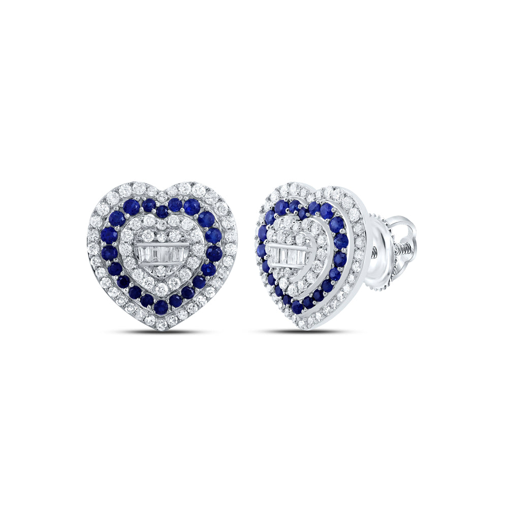 3/4CTW-DIA NK 5/8CTW RD-SAPP NAT GEM HEART STUD EARRING