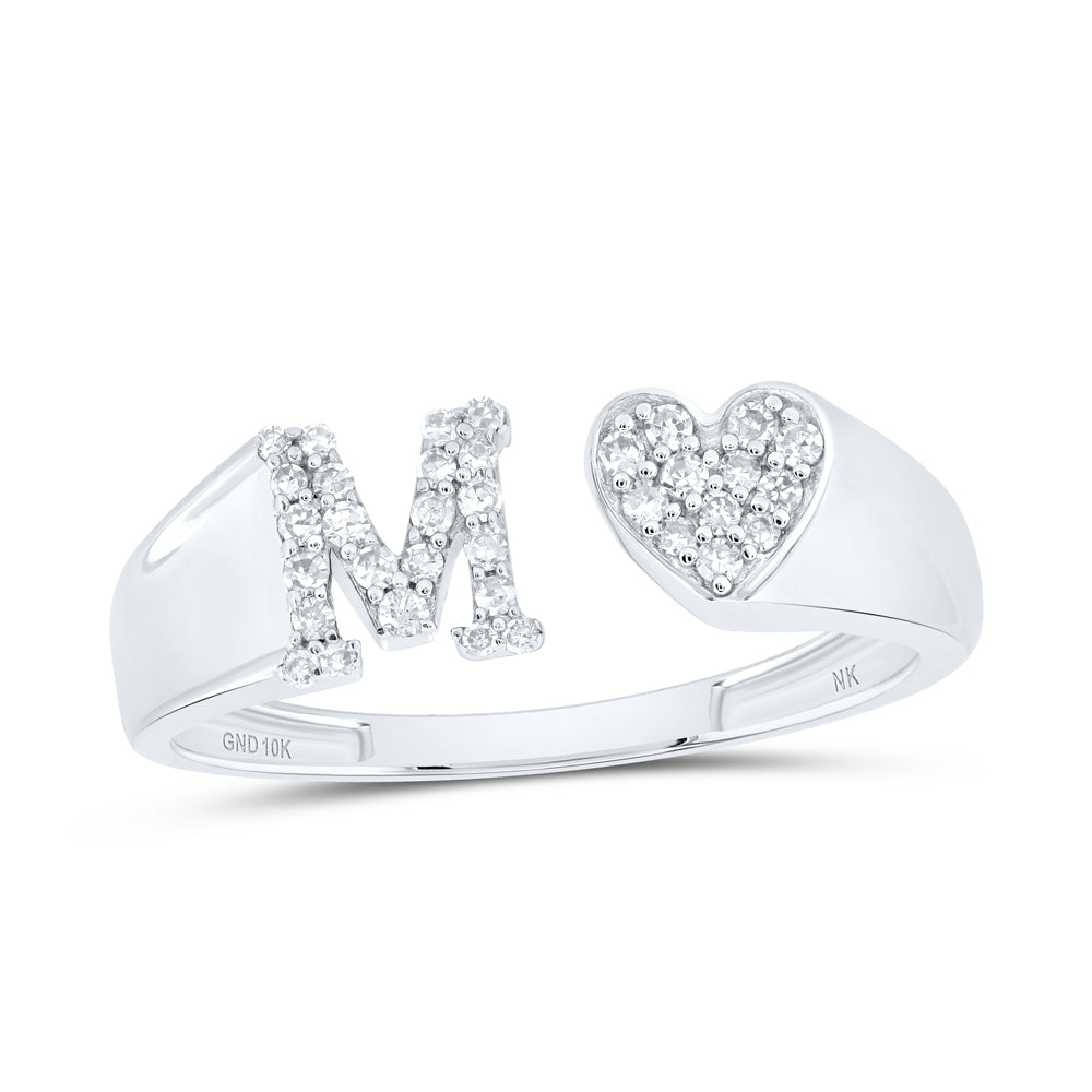 1/6CTW-DIA NK GIFT INITIAL "M" LADIES HEART RING