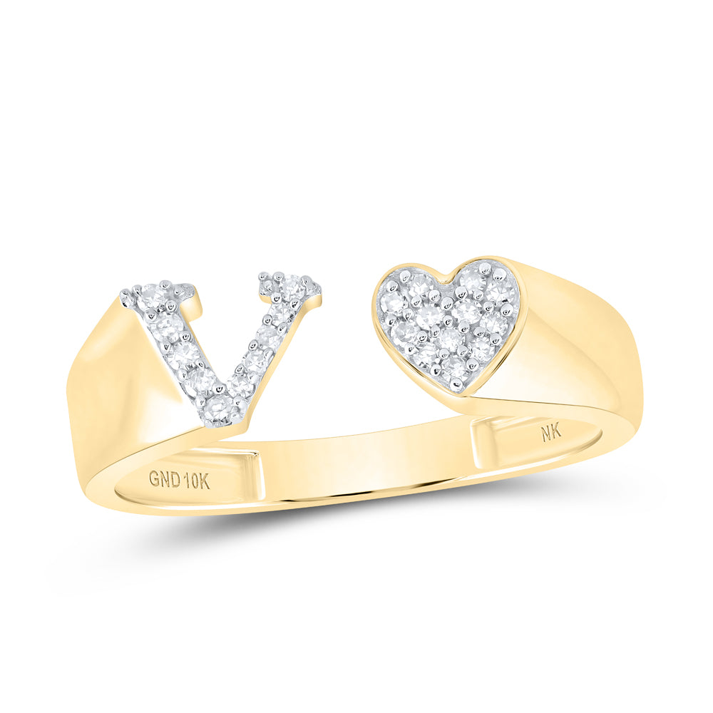 1/10CTW-DIA NK GIFT INITIAL "V" LADIES HEART RING