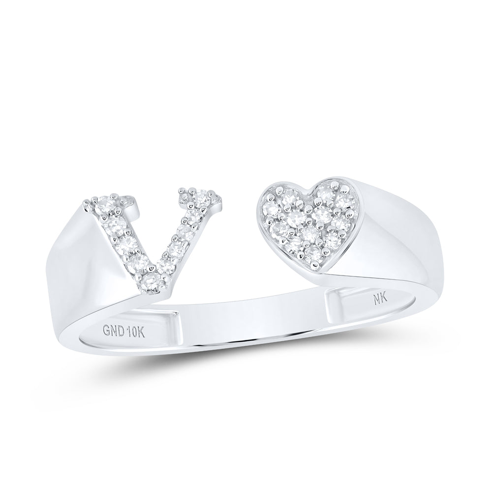 1/10CTW-DIA NK GIFT INITIAL "V" LADIES HEART RING