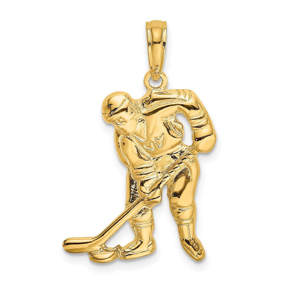 14k Hockey Player with Stick and Puck Charm