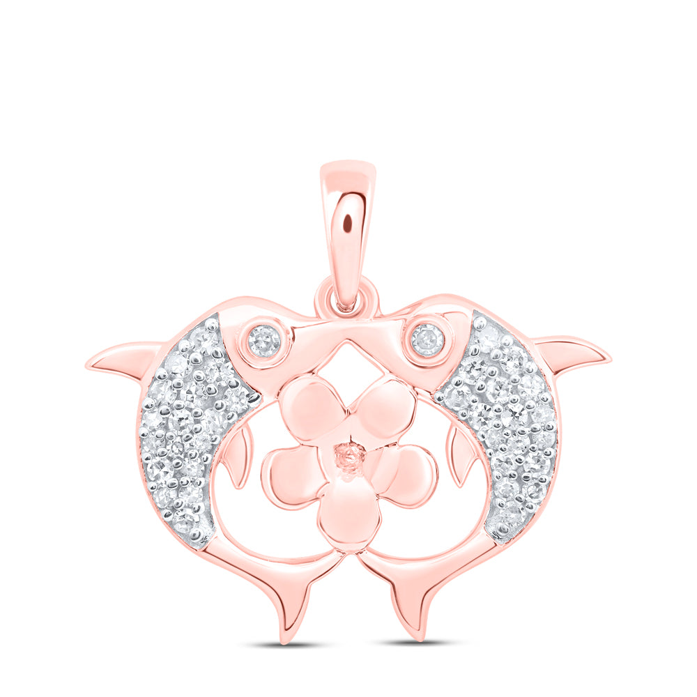 1/6CTW-NAT DIA NK GIFT FLOWER DOLPHIN PENDANT