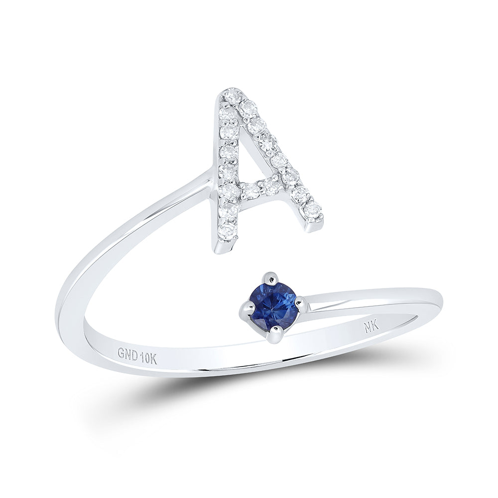1/12CTW-DIA NK 2.5MM RD-BS NAT GEM INITIAL "A" LADIES RING