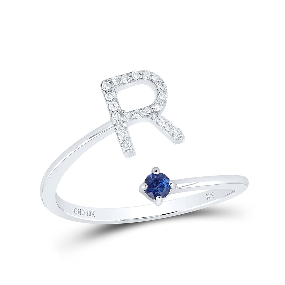 1/10CTW-NAT DIA NK 2.5MM RD-BS NAT GEM INITIAL "R" LADIES RING