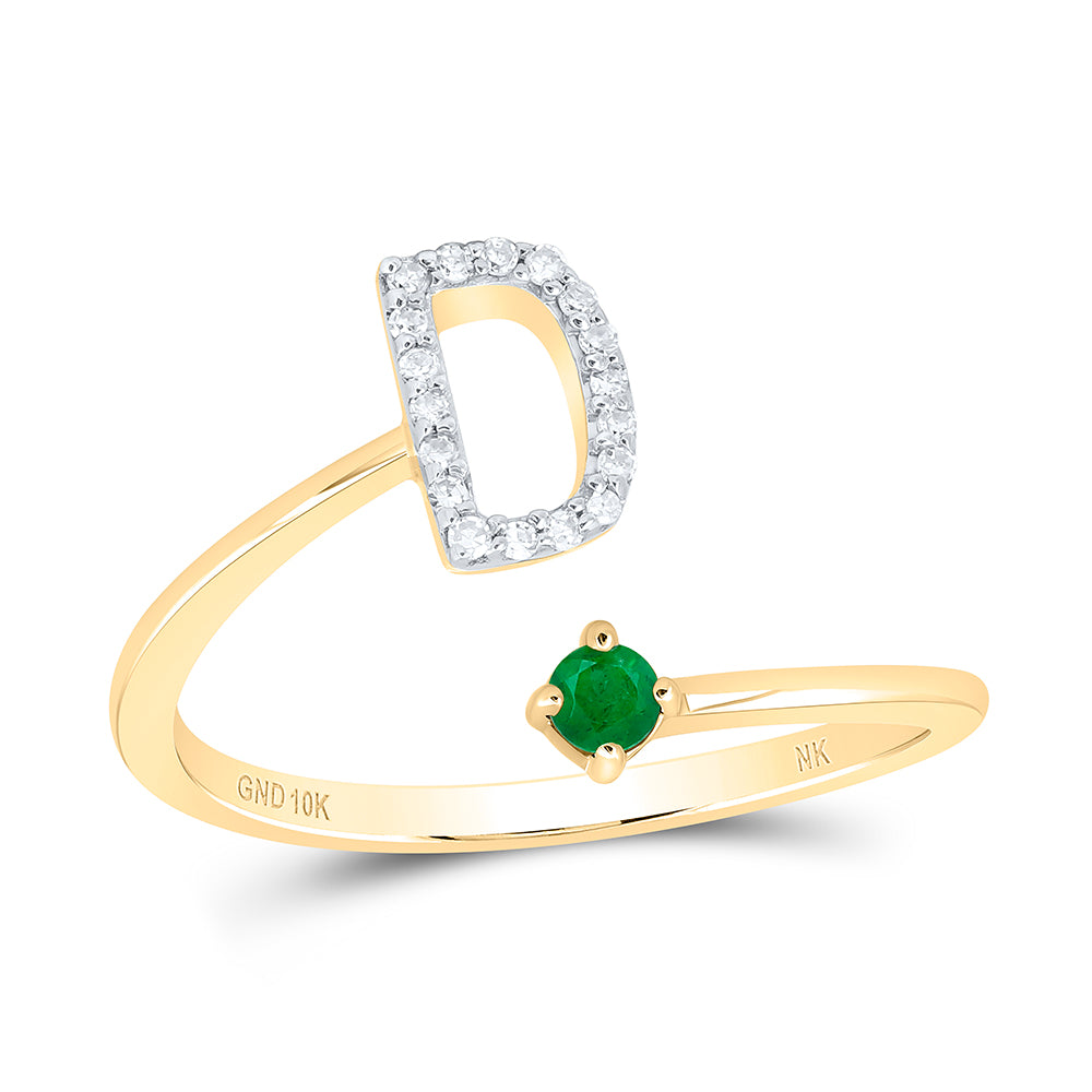 1/12CTW-DIA NK 2.5MM RD-EM NAT GEM INITIAL "D" LADIES RING