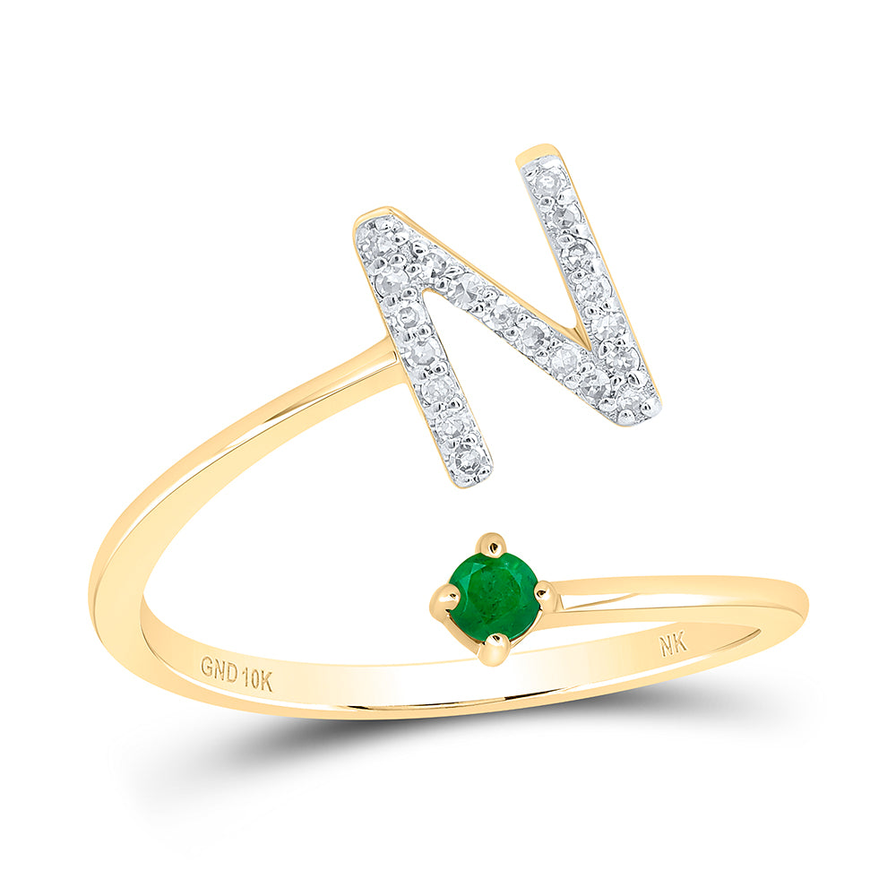 1/12CTW-DIA NK 2.5MM RD-EM NAT GEM INITIAL "N" LADIES RING