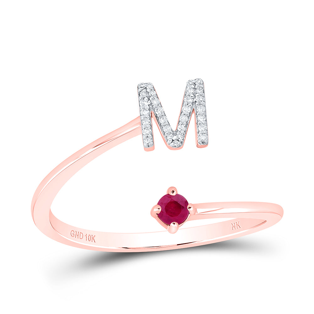 1/10CTW-DIA NK 2.5MM RD-RU NAT GEM INITIAL "M" LADIES RING