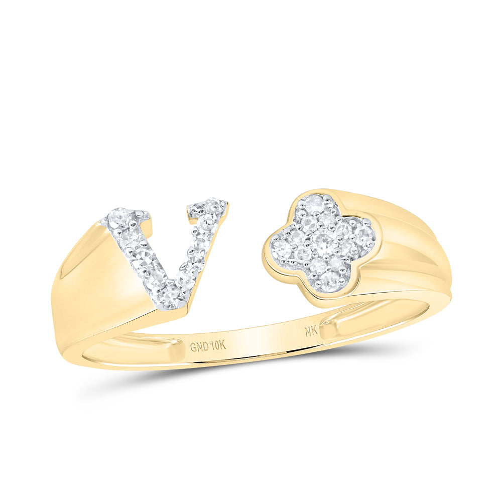 1/8CTW-NAT DIA NK GIFT INITIAL "V" LADIES RING