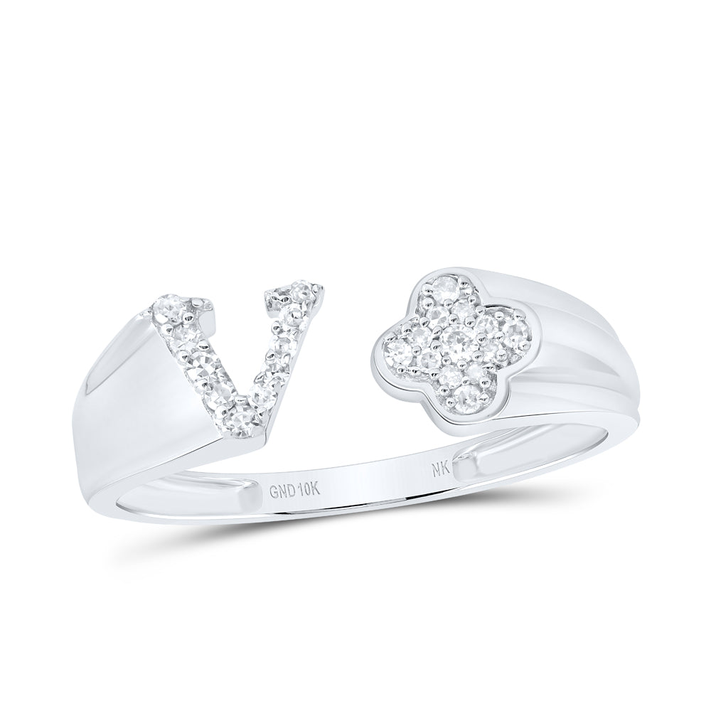 1/8CTW-NAT DIA NK GIFT INITIAL "V" LADIES RING