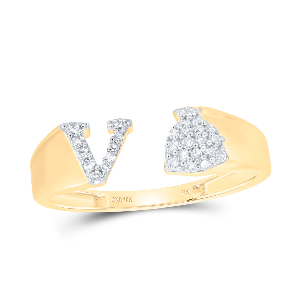 1/8CTW-NAT DIA NK GIFT INITIAL "V" LADIES RING