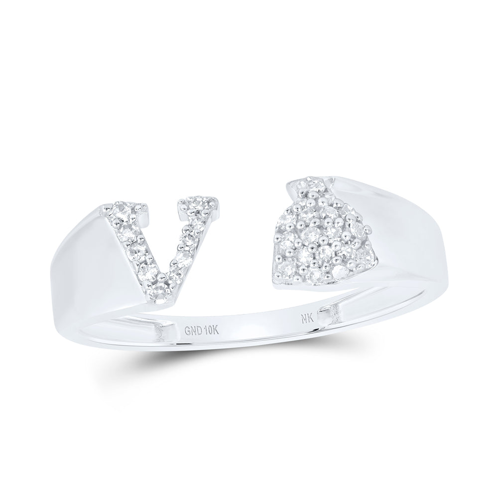 1/8CTW-NAT DIA NK GIFT INITIAL "V" LADIES RING