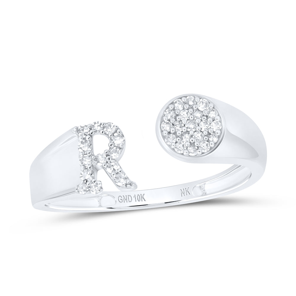1/8CTW-NAT DIA NK GIFT INITIAL "R" ROUND LADIES RING