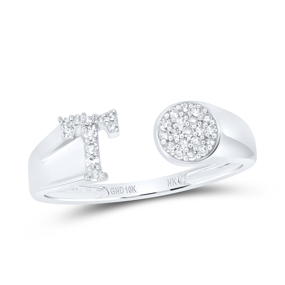 1/8CTW-NAT DIA NK GIFT INITIAL "T" ROUND LADIES RING