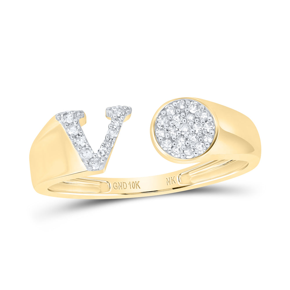 1/8CTW-NAT DIA NK GIFT INITIAL "V" ROUND LADIES RING
