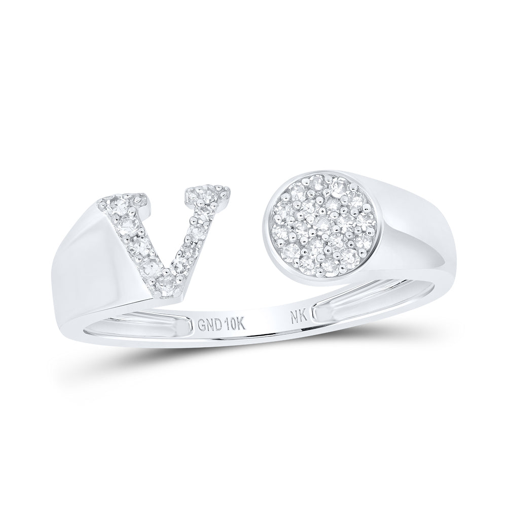 1/8CTW-NAT DIA NK GIFT INITIAL "V" ROUND LADIES RING
