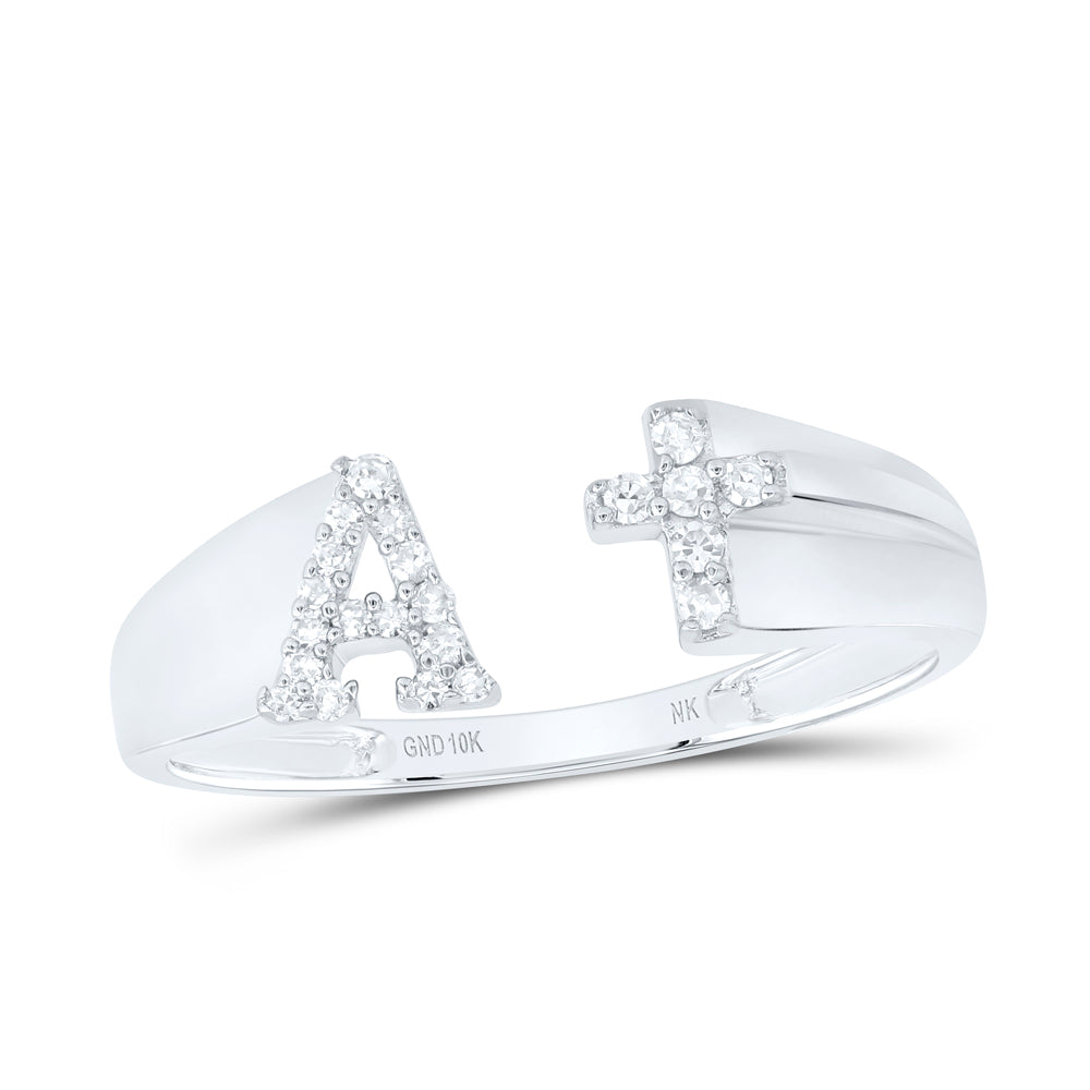 1/10CTW-NAT DIA NK GIFT INITIAL "A" LADIES CROSS RING