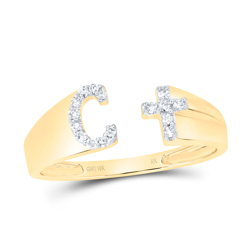1/10CTW-DIA NK GIFT INITIAL "C" LADIES CROSS RING