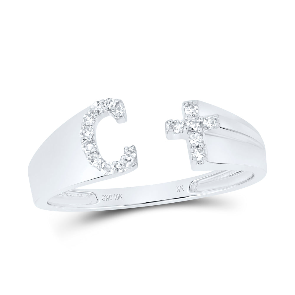 1/10CTW-DIA NK GIFT INITIAL "C" LADIES CROSS RING