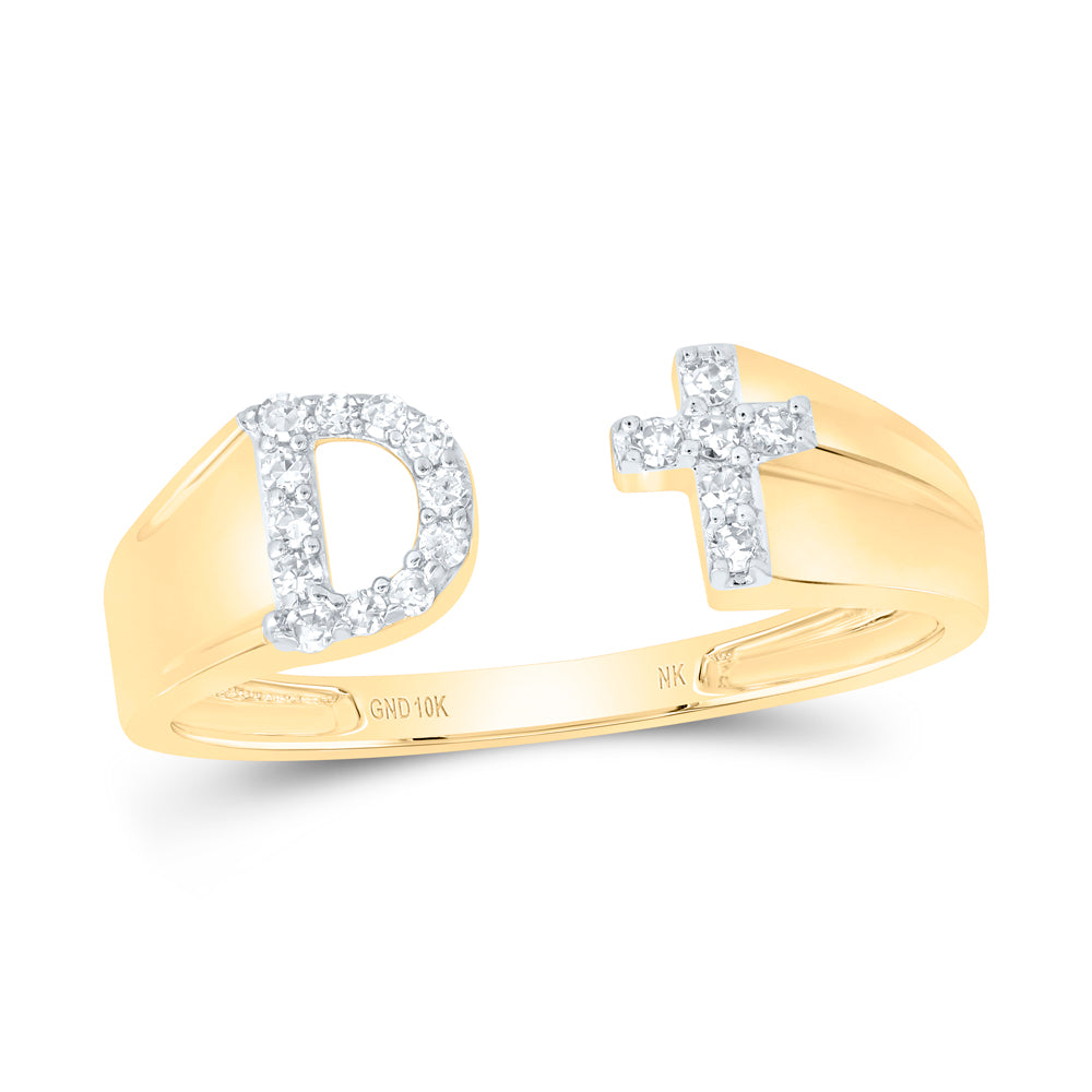 1/10CTW-NAT DIA NK GIFT INITIAL "D" LADIES CROSS RING