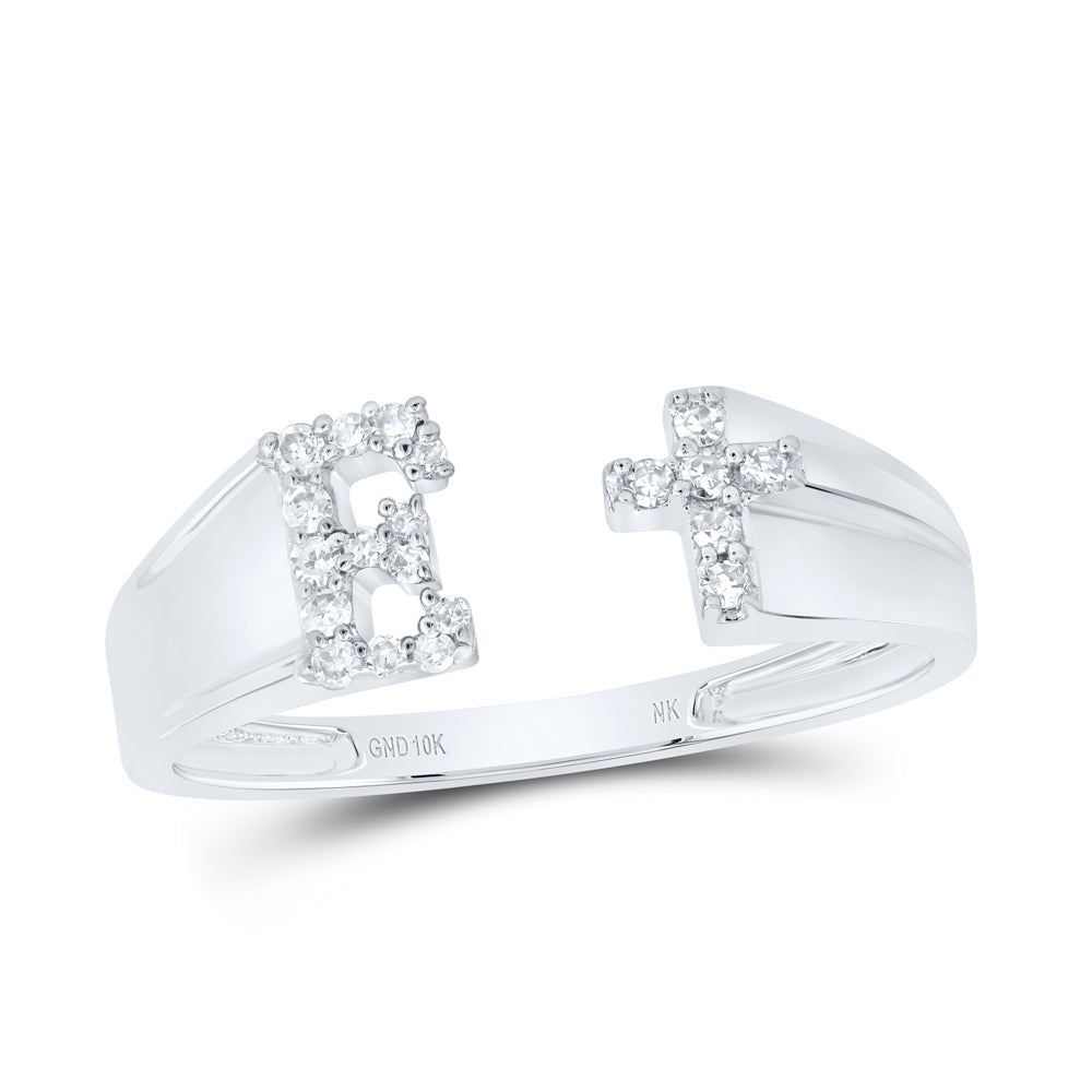 1/10CTW-DIA NK GIFT INITIAL "E" LADIES CROSS RING