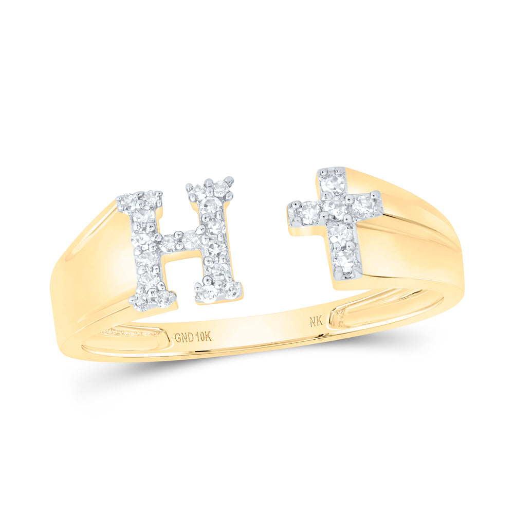 1/10CTW-DIA NK GIFT INITIAL "H" LADIES CROSS RING