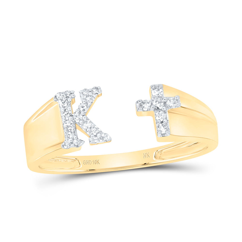 1/10CTW-NAT DIA NK GIFT INITIAL "K" LADIES CROSS RING