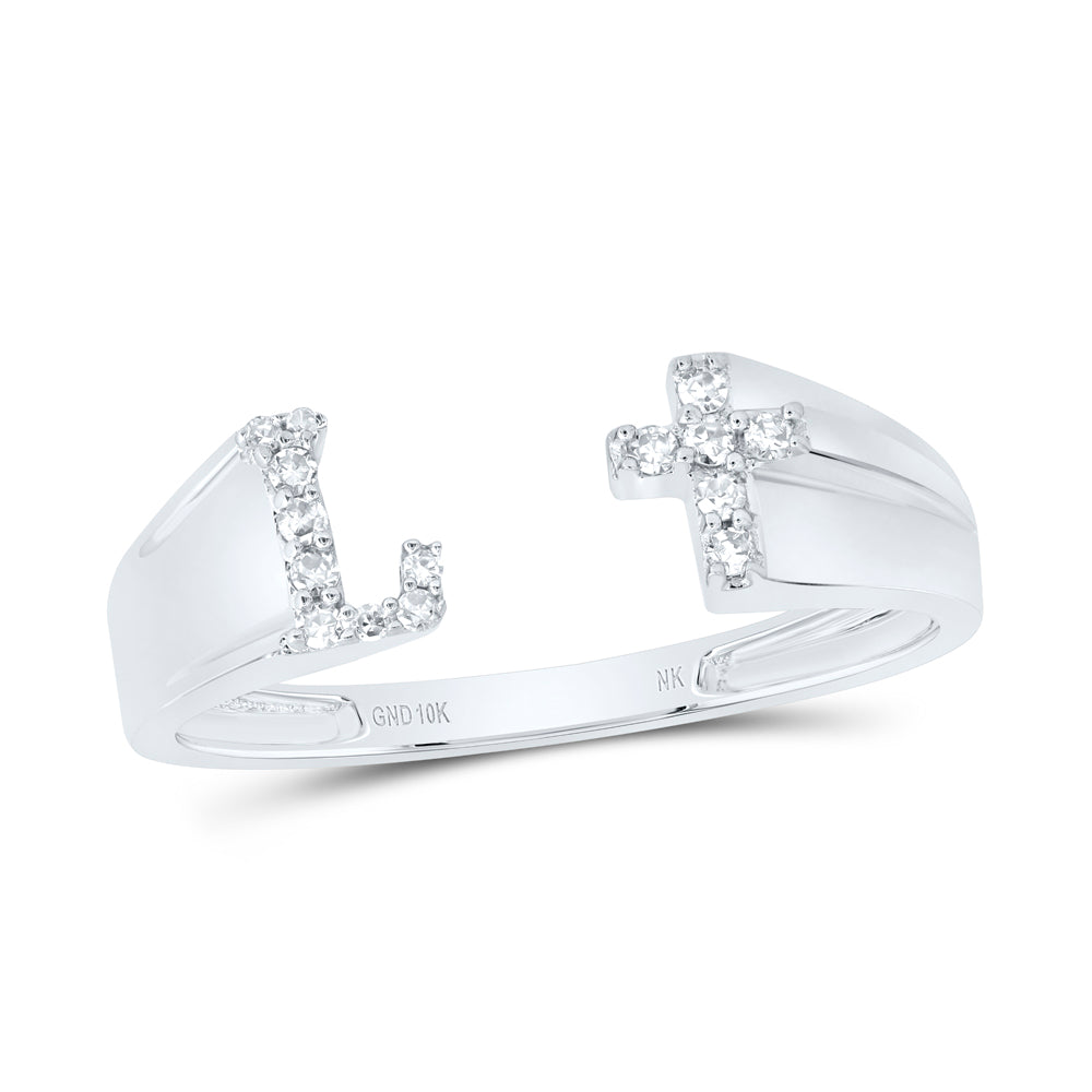 1/12CTW-DIA NK GIFT INITIAL "L" LADIES CROSS RING
