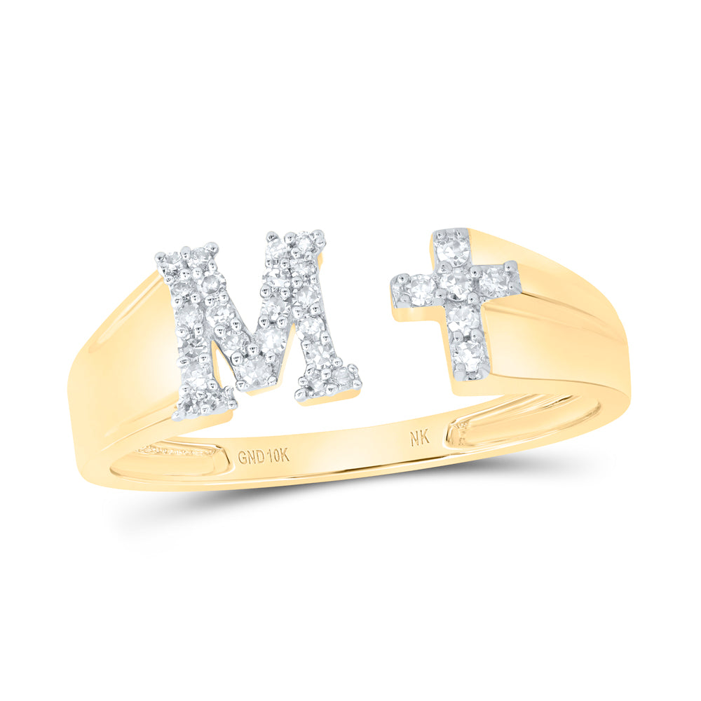 1/8CTW-NAT DIA NK GIFT INITIAL "M" LADIES CROSS RING