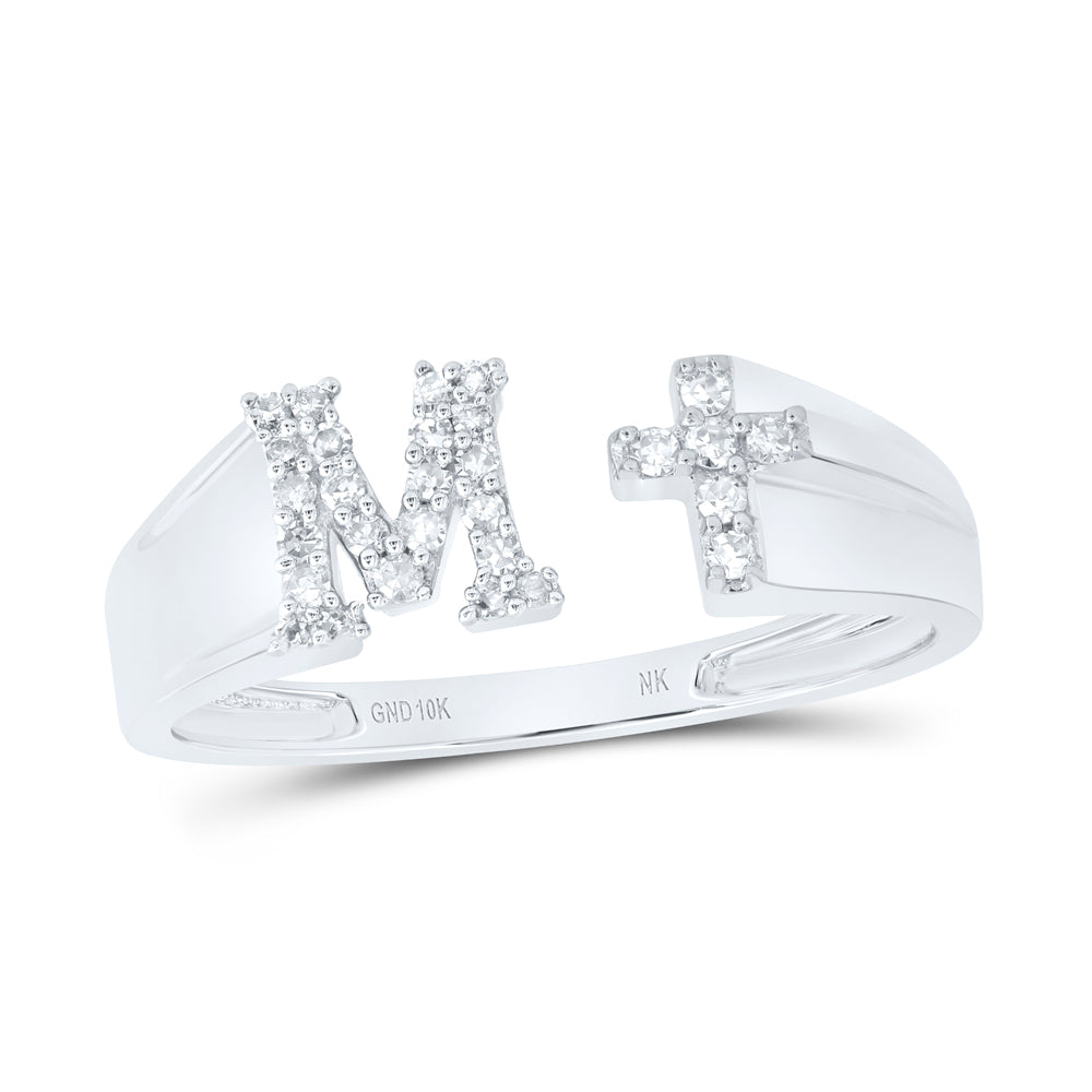 1/8CTW-NAT DIA NK GIFT INITIAL "M" LADIES CROSS RING