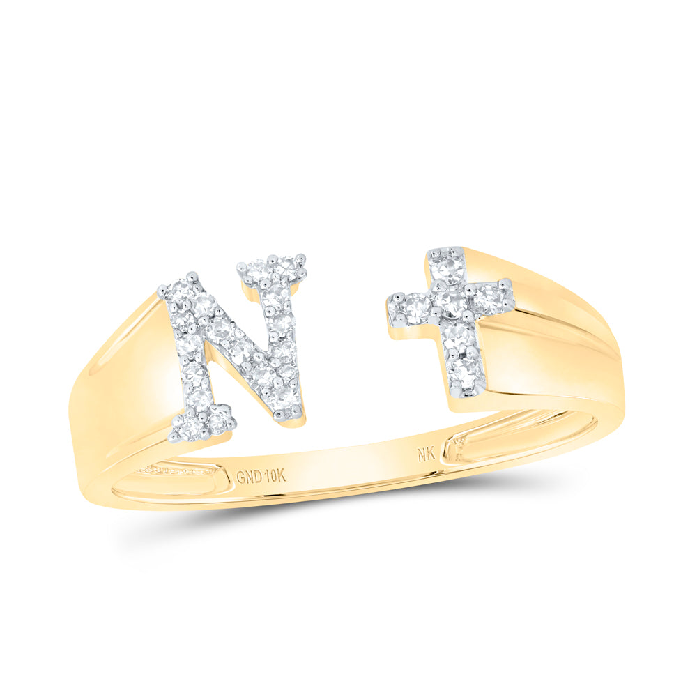 1/10CTW-NAT DIA NK GIFT INITIAL "N" LADIES CROSS RING