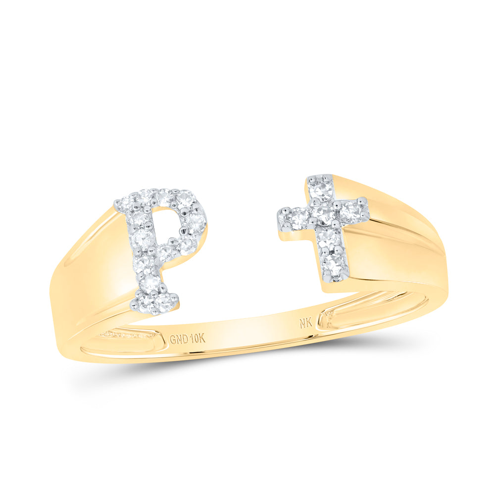 1/10CTW-DIA NK GIFT INITIAL "P" LADIES CROSS RING