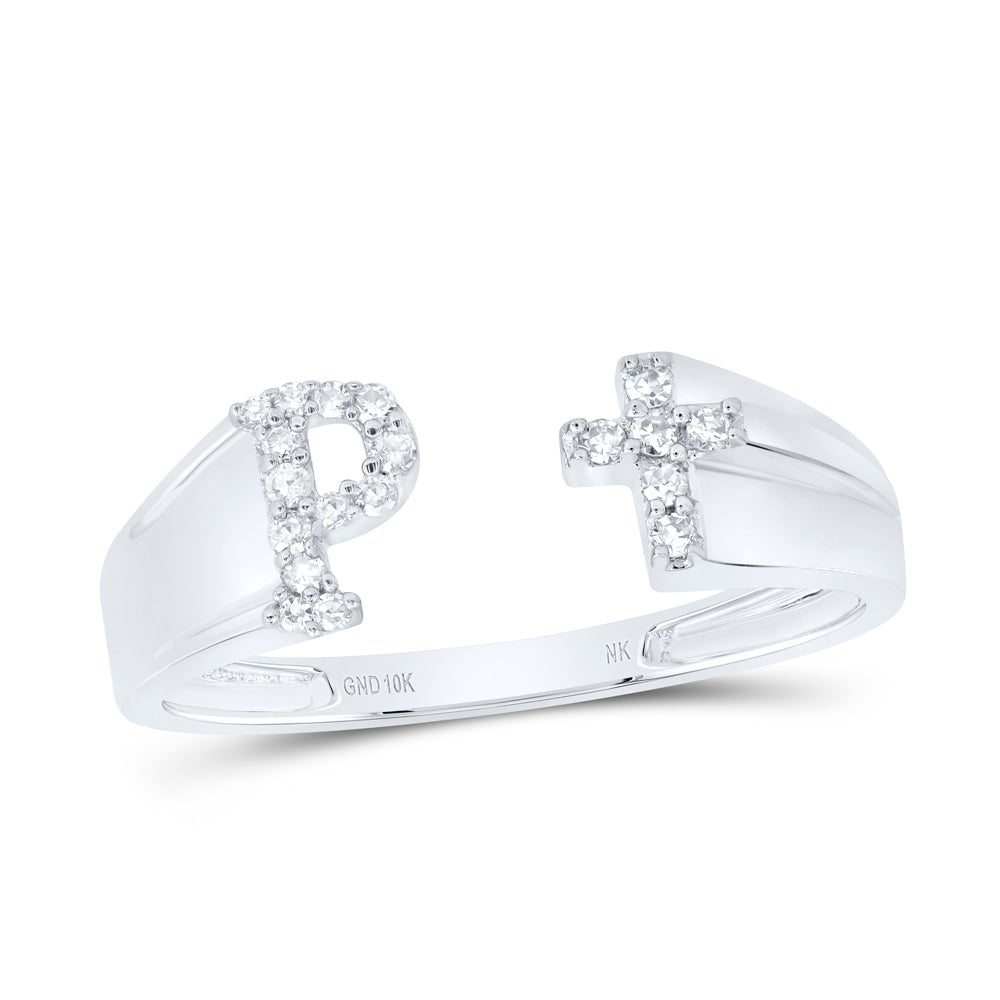 1/10CTW-DIA NK GIFT INITIAL "P" LADIES CROSS RING