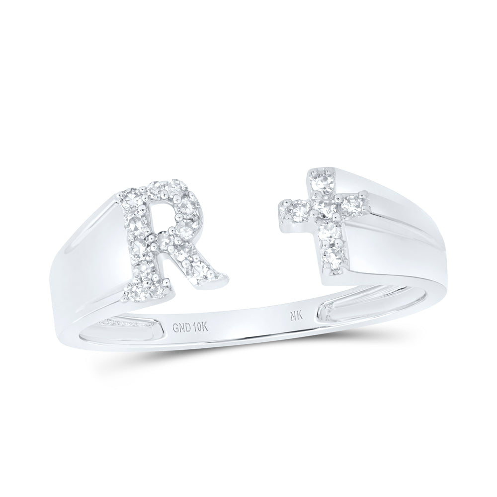1/10CTW-DIA NK GIFT INITIAL "R" LADIES CROSS RING