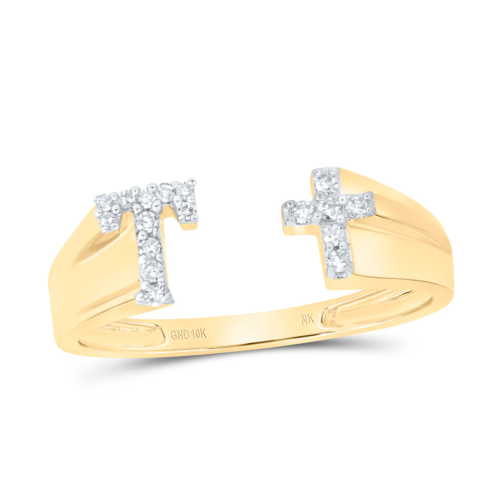 1/10CTW-DIA NK GIFT INITIAL "T" LADIES CROSS RING
