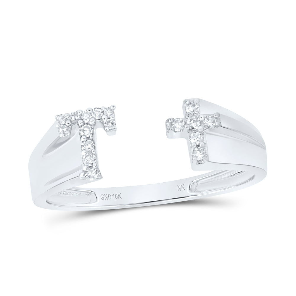 1/10CTW-DIA NK GIFT INITIAL "T" LADIES CROSS RING
