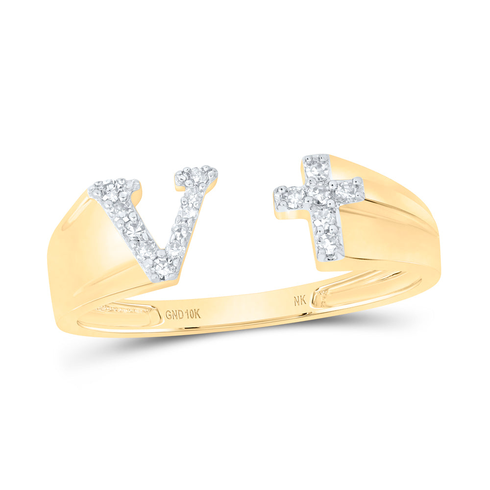 1/10CTW-DIA NK GIFT INITIAL "V" LADIES CROSS RING