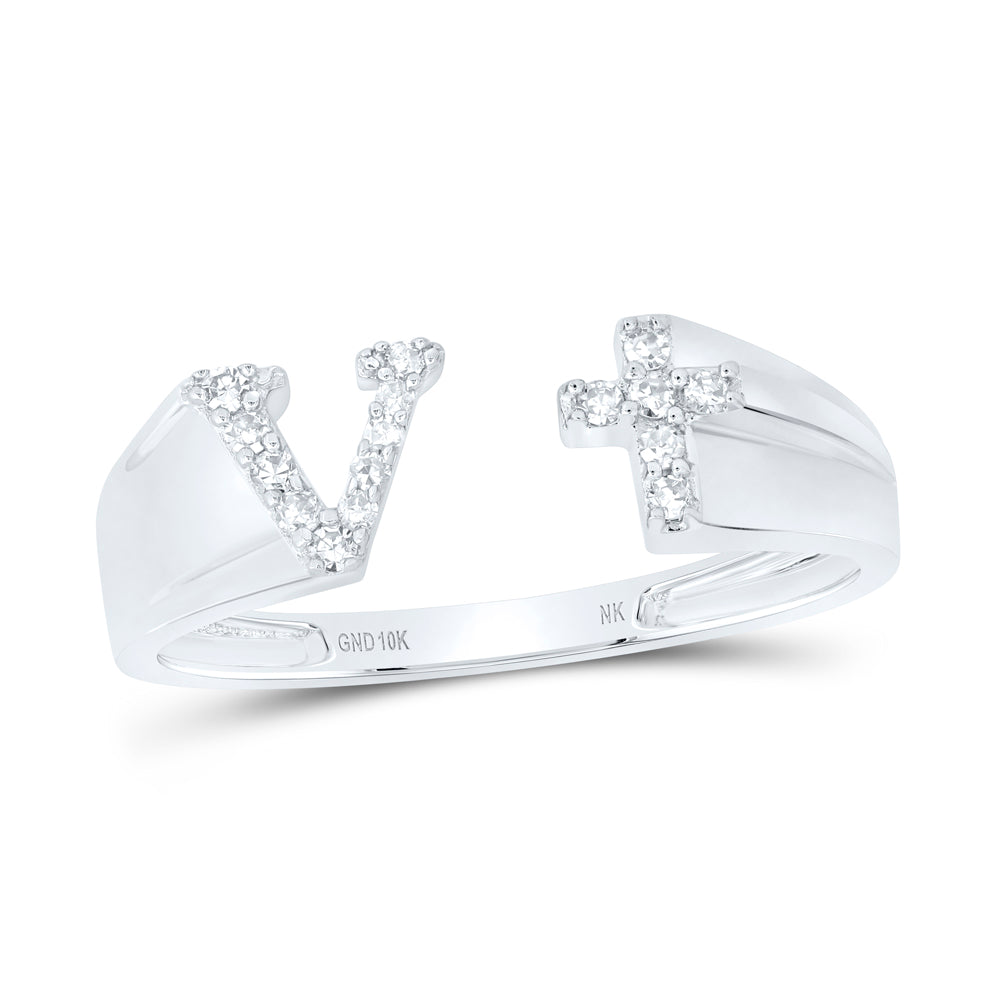 1/10CTW-DIA NK GIFT INITIAL "V" LADIES CROSS RING