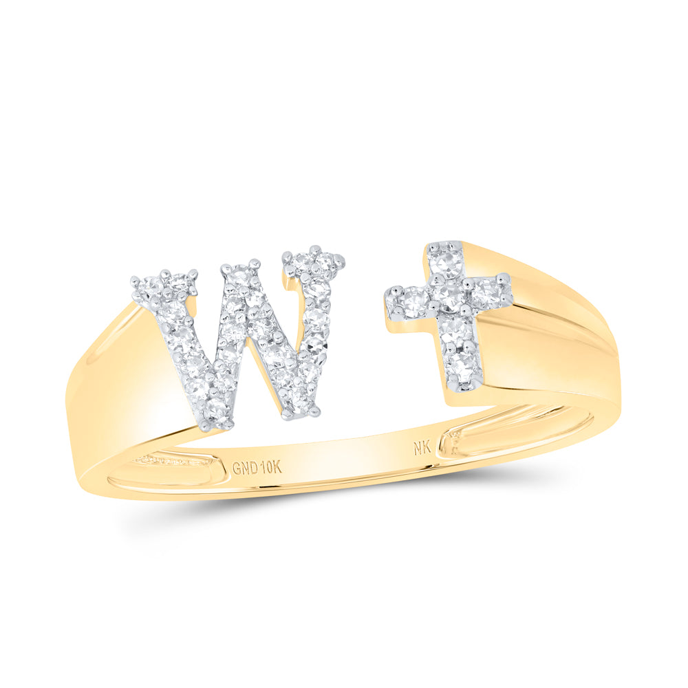 1/8CTW-NAT DIA NK GIFT INITIAL "W" LADIES CROSS RING