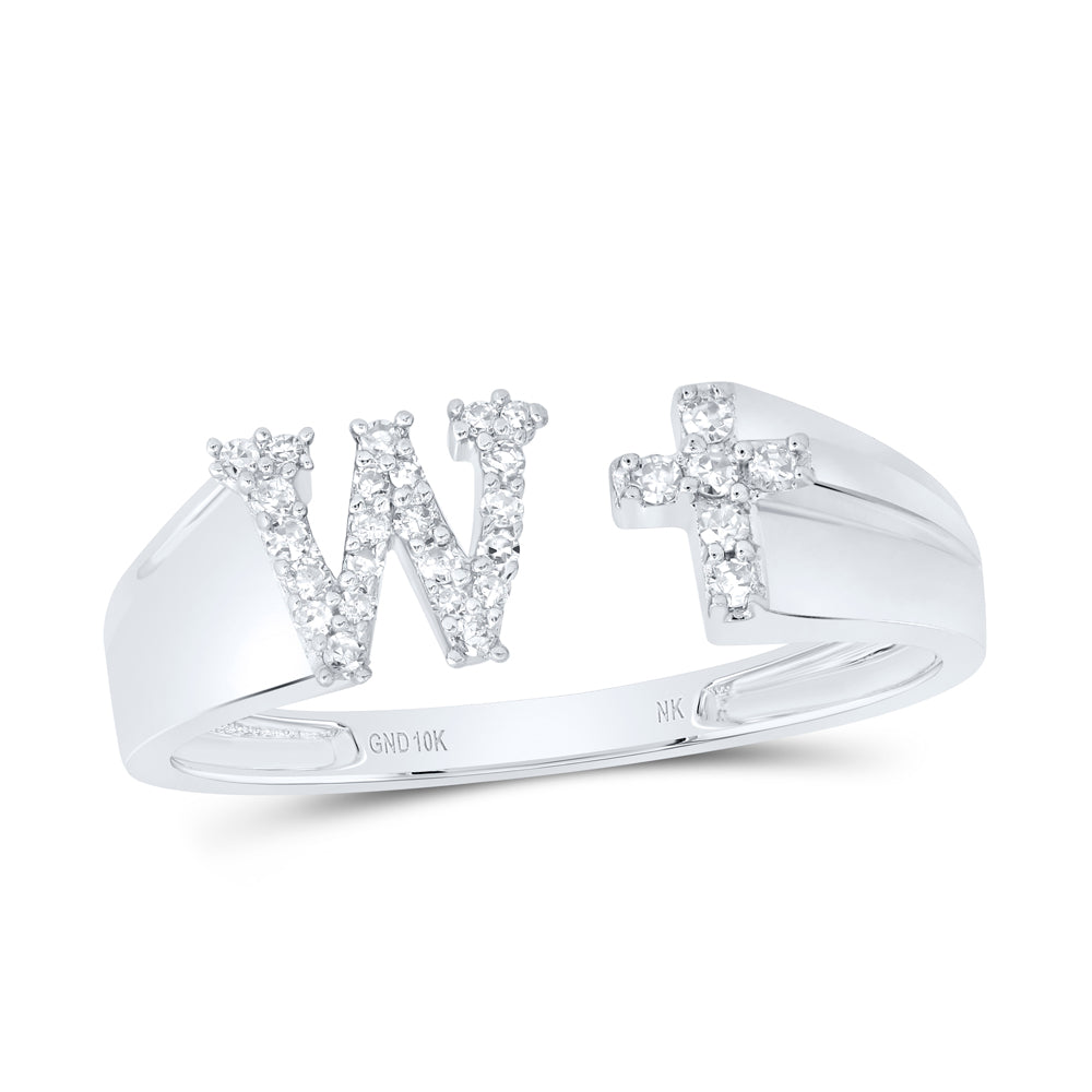 1/8CTW-NAT DIA NK GIFT INITIAL "W" LADIES CROSS RING