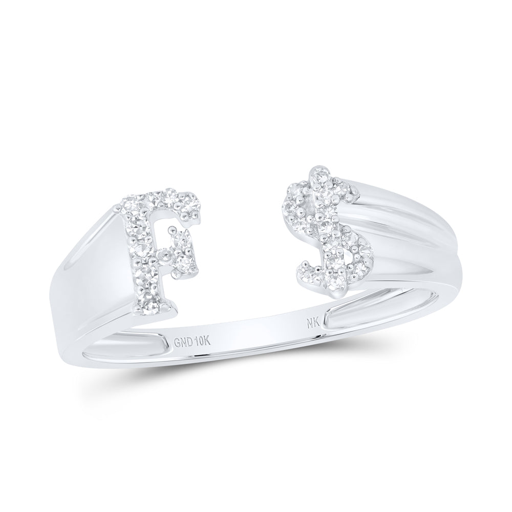 1/8CTW-NAT DIA NK GIFT INITIAL "F" LADIES DOLLAR RING